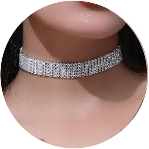 Tennis Necklaces for Women Sparkly Rhinestone Choker Diamond Chain Necklace in Kuwait