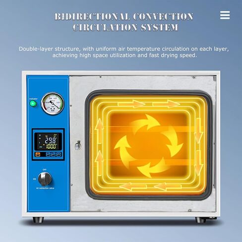 فرن تجفيف فراغ 1.9 قدم مكعب، 50-200 درجة مئوية فرن فراغ رقمي للتحكم في درجة الحرارة مع شاشة LCD، معدات تجفيف مختبر ذات رفين in Kuwait
