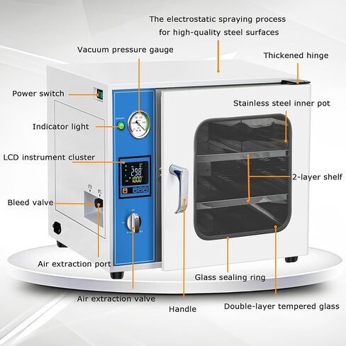 فرن تجفيف فراغ 1.9 قدم مكعب، 50-200 درجة مئوية فرن فراغ رقمي للتحكم في درجة الحرارة مع شاشة LCD، معدات تجفيف مختبر ذات رفين in Kuwait