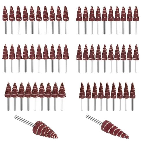 TSV 60 قطعة من عجلات القلاب الكاشطة على شكل مخروطي، ماكينة صنفرة عجلة ذات رفرف ساق مستديرة 1/8 بوصة للحفر، 80/120/240/320/400/600 رأس طحن ورق الصنفرة للأخدود، تلميع الزوايا in Kuwait