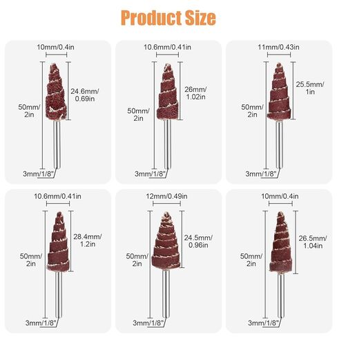 TSV 60 قطعة من عجلات القلاب الكاشطة على شكل مخروطي، ماكينة صنفرة عجلة ذات رفرف ساق مستديرة 1/8 بوصة للحفر، 80/120/240/320/400/600 رأس طحن ورق الصنفرة للأخدود، تلميع الزوايا in Kuwait