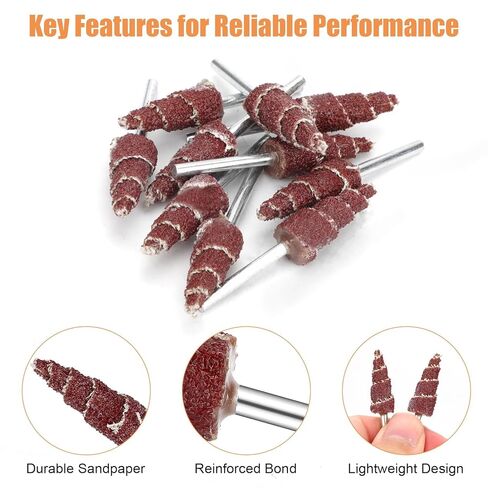 TSV 60 قطعة من عجلات القلاب الكاشطة على شكل مخروطي، ماكينة صنفرة عجلة ذات رفرف ساق مستديرة 1/8 بوصة للحفر، 80/120/240/320/400/600 رأس طحن ورق الصنفرة للأخدود، تلميع الزوايا in Kuwait