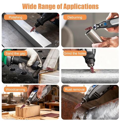 TSV 60 قطعة من عجلات القلاب الكاشطة على شكل مخروطي، ماكينة صنفرة عجلة ذات رفرف ساق مستديرة 1/8 بوصة للحفر، 80/120/240/320/400/600 رأس طحن ورق الصنفرة للأخدود، تلميع الزوايا in Kuwait