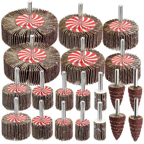 Hedume 20 Pcs 10 Sizes Abrasive Flap Wheel Sander Set, 80 Grit Sanding Flap Wheel, 1/4" Shank Flap Wheels Sander for Metal Wood Drill, Remove Rust in Saudi Arabia