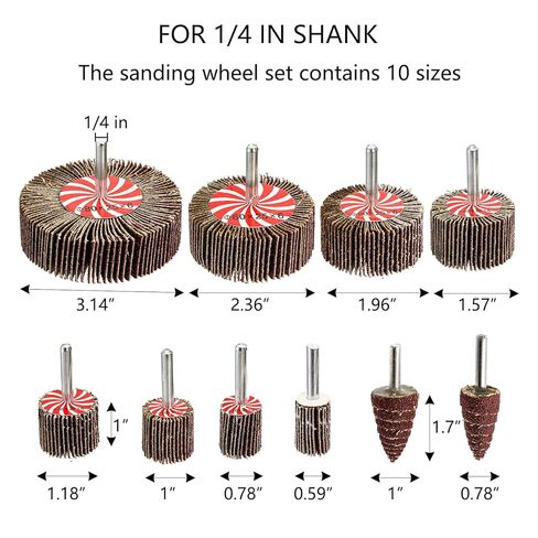 Hedume 20 Pcs 10 Sizes Abrasive Flap Wheel Sander Set, 80 Grit Sanding Flap Wheel, 1/4" Shank Flap Wheels Sander for Metal Wood Drill, Remove Rust in Saudi Arabia