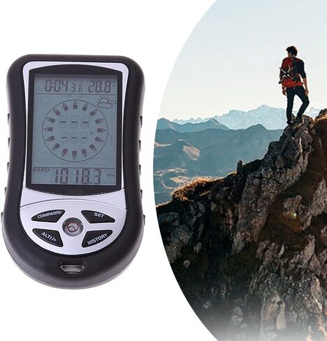 مقياس حرارة بوصلة مقياس ارتفاع الجيب المحمول مع توقعات الطقس، نطاق 700-9000 متر، -10 إلى 60 درجة مئوية، إضاءة خلفية زرقاء، للمشي لمسافات طويلة والتخييم والسفر in Kuwait
