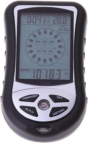 مقياس حرارة بوصلة مقياس ارتفاع الجيب المحمول مع توقعات الطقس، نطاق 700-9000 متر، -10 إلى 60 درجة مئوية، إضاءة خلفية زرقاء، للمشي لمسافات طويلة والتخييم والسفر in Kuwait