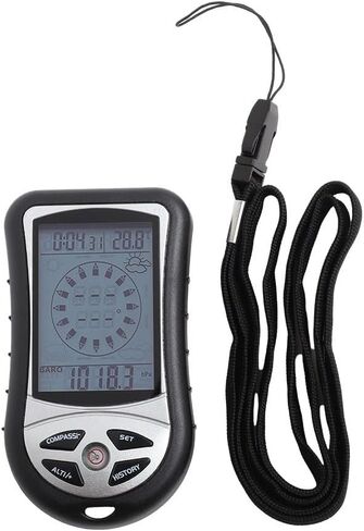 مقياس حرارة بوصلة مقياس ارتفاع الجيب المحمول مع توقعات الطقس، نطاق 700-9000 متر، -10 إلى 60 درجة مئوية، إضاءة خلفية زرقاء، للمشي لمسافات طويلة والتخييم والسفر in Kuwait