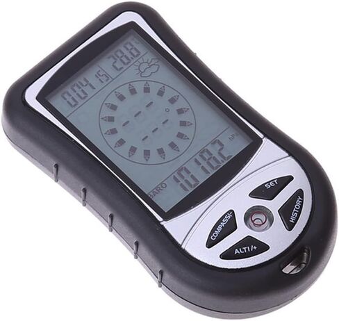 مقياس حرارة بوصلة مقياس ارتفاع الجيب المحمول مع توقعات الطقس، نطاق 700-9000 متر، -10 إلى 60 درجة مئوية، إضاءة خلفية زرقاء، للمشي لمسافات طويلة والتخييم والسفر in Kuwait