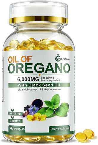 Oil of Oregano with Black Seed Oil, 180 Softgels | 2-in-1 Herbal Oregano Supplement with High Strength Carvacrol & Thymoquinone for Immune Support | Non-GMO, Plant Based in Saudi Arabia