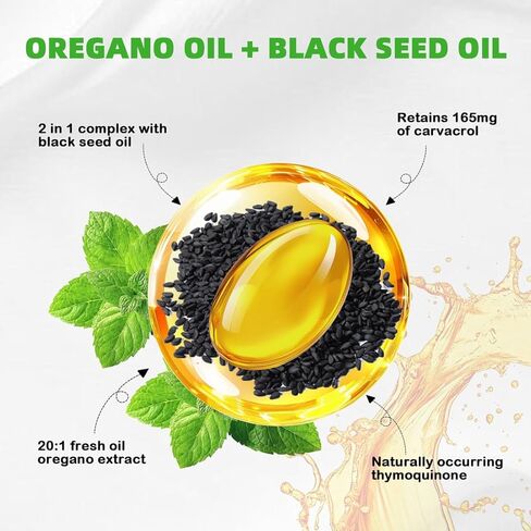 Oil of Oregano with Black Seed Oil, 180 Softgels | 2-in-1 Herbal Oregano Supplement with High Strength Carvacrol & Thymoquinone for Immune Support | Non-GMO, Plant Based in Saudi Arabia