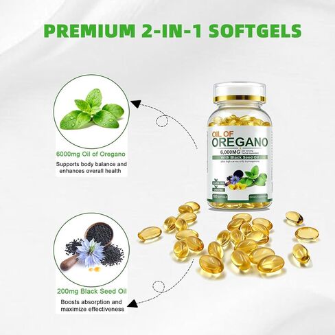 Oil of Oregano with Black Seed Oil, 180 Softgels | 2-in-1 Herbal Oregano Supplement with High Strength Carvacrol & Thymoquinone for Immune Support | Non-GMO, Plant Based in Saudi Arabia