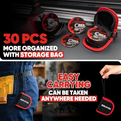 30 حزمة من العجلات المقطوعة مقاس 3 بوصات أقراص رفيعة للغاية لقطع الفولاذ والإينوكس والحجر ومطحنة الزوايا وأدوات القطع مع حقيبة تخزين محمولة in Kuwait