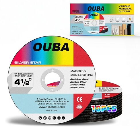 عجلة قطع OUBA مقاس 4-1/2 بوصة، 10 أقراص قطع طاحونة زاوية، عجلات قطع معدنية رفيعة للغاية مقاس 4-1/2 بوصة × 3/64 بوصة × 7/8 بوصة للمعادن والفولاذ المقاوم للصدأ مع قطع قوي in Kuwait