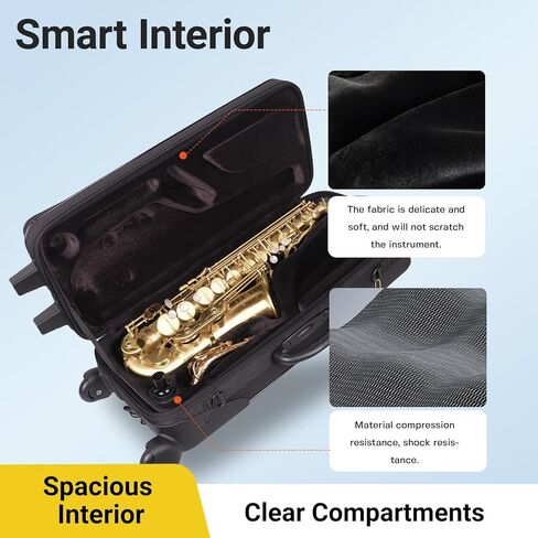 Sax Cases With Wheels, Lightweight Alto Sax Case for Eb Alto Saxophone, Rolling Alto Saxophone case, Backpack with Removable Straps; (IF-ROLLING-ALTOSAX) in Kuwait