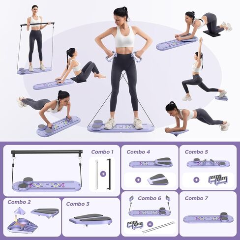 Pilates Board, Portable Pilates Reformer Equipment with Timer, 7-in-1 Foldable Pilates Machine for Home Workout, Multi-Purpose Pilates Equipment at Home, Office in Saudi Arabia
