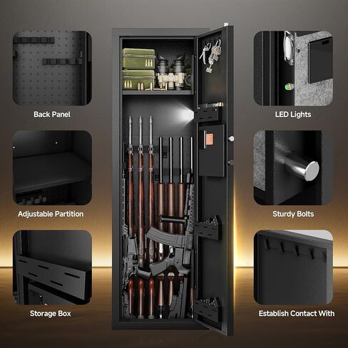 KAER 10-12 Gun Safe for Home Rifle and Pistols Biometric Gun Safes & Cabinets Clearance Gun Cabinet for Rifles and Shotguns Gun Safe for Handgun with Digital Keypad Adjustable Shelves Unassembled in Kuwait
