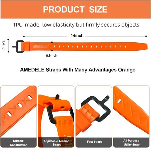 4 Pack Lashing Straps with Buckles,Adjustable Utility Tension Straps,Simple Tie-Downs Straps for Securing Bike Moto Luggage,Garden Hoses,Skis,Wires and Cables,Orange,14" in Saudi Arabia