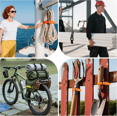 4 Pack Lashing Straps with Buckles,Adjustable Utility Tension Straps,Simple Tie-Downs Straps for Securing Bike Moto Luggage,Garden Hoses,Skis,Wires and Cables,Orange,14" in Saudi Arabia