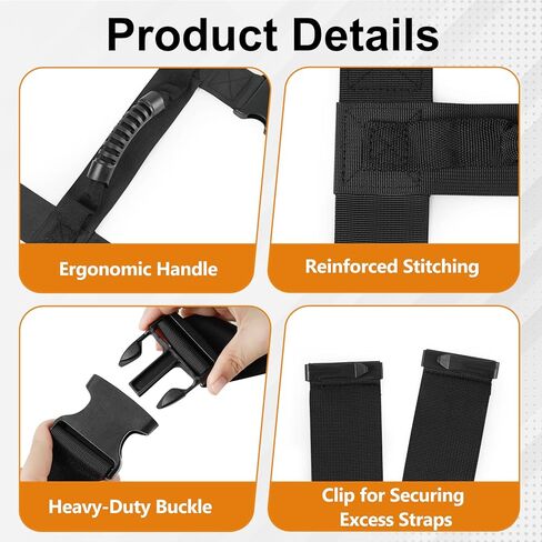 حزام حمل صندوقي مقاس 137.8 بوصة بمقبض، أشرطة طويلة للغاية قابلة للتعديل على شكل حرف H مع مشبك منظم للحزام، حزام محمول مصمم لرفع الصناديق الكبيرة بأمان، سهل تحريك الأمتعة in Kuwait