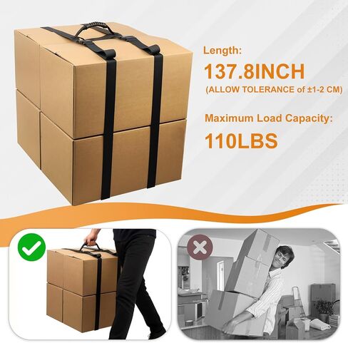 حزام حمل صندوقي مقاس 137.8 بوصة بمقبض، أشرطة طويلة للغاية قابلة للتعديل على شكل حرف H مع مشبك منظم للحزام، حزام محمول مصمم لرفع الصناديق الكبيرة بأمان، سهل تحريك الأمتعة in Kuwait
