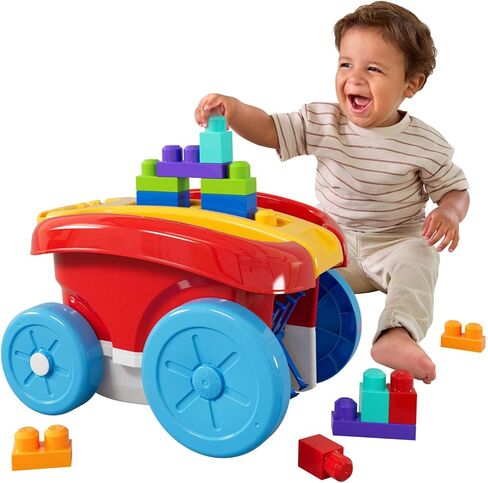 Mega Bloks First Builders Building Building Toy و Block Scooping Pull Wagon مع 20 قطعة وتخزين مدمج ، تلتقط الكتل ، الأحمر ، الأطفال الذين تتراوح أعمارهم بين 1+ in Kuwait