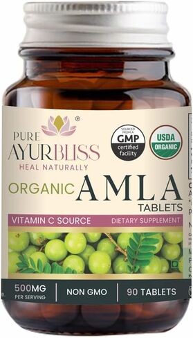 أقراص أملا عضوية 100%، أيورفيدا، لصحة الجهاز الهضمي وتوازن الأمعاء ودعم المناعة، كبسولات نباتية وغير معدلة وراثيًا من أملا للحيوية اليومية وصحة البشرة والتغذية الطبيعية - 90 قطعة in Kuwait