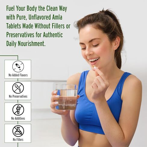 أقراص أملا عضوية 100%، أيورفيدا، لصحة الجهاز الهضمي وتوازن الأمعاء ودعم المناعة، كبسولات نباتية وغير معدلة وراثيًا من أملا للحيوية اليومية وصحة البشرة والتغذية الطبيعية - 90 قطعة in Kuwait