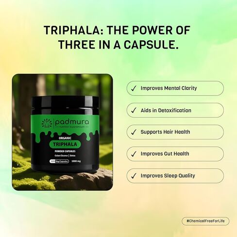 Organic Triphala Powder Capsules 1000mg | USDA Organic Certified | Non GMO | Gluten Free | Vegan - 120 Veg Capsules in Saudi Arabia