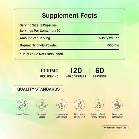 Organic Triphala Powder Capsules 1000mg | USDA Organic Certified | Non GMO | Gluten Free | Vegan - 120 Veg Capsules in Saudi Arabia