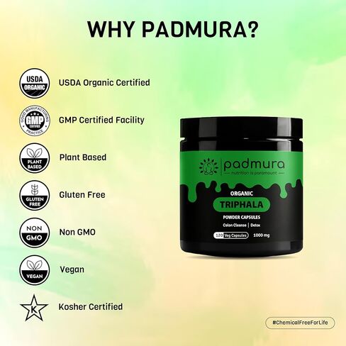 Organic Triphala Powder Capsules 1000mg | USDA Organic Certified | Non GMO | Gluten Free | Vegan - 120 Veg Capsules in Saudi Arabia