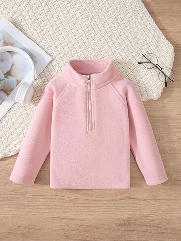Kids Half-Zip Fleece Pullover Sweatshirt, Solid Color, Soft Cozy Winter Top for Girls in Saudi Arabia