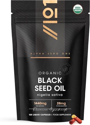 كبسولات زيت الحبة السوداء العضوية 1440 ملغ - 4X٪ ثيموكينين - 120 عدد - حبة البركة الإثيوبية - 100٪ زيت بذور الكمون البكر والمعصور على البارد in Kuwait