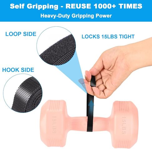 لفة خطافية وحلقة بطول 52.5 قدم × 1/2 بوصة - أشرطة إمساك ذاتية مزدوجة الجوانب، شريط خالٍ من المواد اللاصقة لإدارة الكابلات، أدوات تثبيت قابلة لإعادة الاستخدام للمنزل والمكتب والمشروعات اليدوية in Kuwait