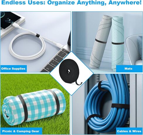 لفة خطافية وحلقة بطول 52.5 قدم × 1/2 بوصة - أشرطة إمساك ذاتية مزدوجة الجوانب، شريط خالٍ من المواد اللاصقة لإدارة الكابلات، أدوات تثبيت قابلة لإعادة الاستخدام للمنزل والمكتب والمشروعات اليدوية in Kuwait