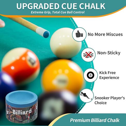 Pool Cue Chalk 2 Pack, Premium Round Pool Stick Chalk Billiard Table Accessories for Professional Tournament, Clubs, Bars, Home (Outstanding Performance, Reduce Miscue, Durable)- Blue in Kuwait