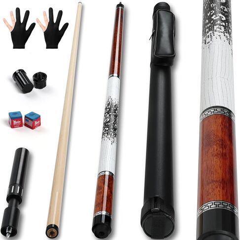 lotmusic Advanced Pool Stick with Telescopic Cue Extension, Original Dyeing Brown Cue Sticks for Billiard Enthusiasts, 58'' Pool Cue Set with Accessories (Leatheret Carry Bag, Chalks, Gloves) in Kuwait
