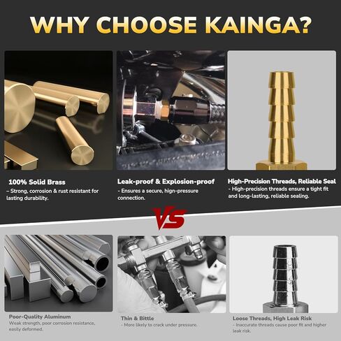 1/4" Hose Tee Barb, Brass Hose Barb Fittings, 3 Way Union Intersection Adapter for Air, Water, Fuel Systems, Includes 6 Stainless Steel Clamps, Leak-Resistant, 2-Pack in Kuwait