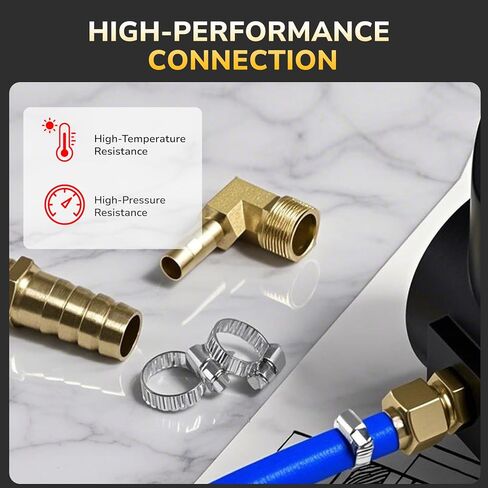 1/4" Hose Tee Barb, Brass Hose Barb Fittings, 3 Way Union Intersection Adapter for Air, Water, Fuel Systems, Includes 6 Stainless Steel Clamps, Leak-Resistant, 2-Pack in Kuwait