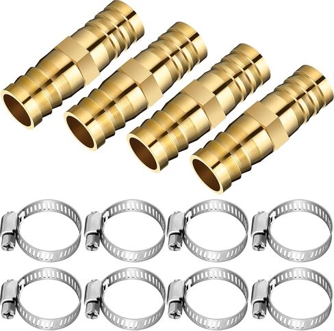 Zhengmy 12 Pcs 5/8-3/4 Inch Hose Repair Kit Brass Barb Fitting Garden Water Hose Repair Connectors with Claps Fiting with 8 Pcs Stainless Steel Pipe Clamp for Fuel Air in Saudi Arabia