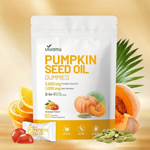 Organic Pumpkin Seed Oil Gummies,Cold Pressed Pumpkin Seed Oil with Saw Palmetto Gummies,for Prostate Health,BPH Support,Hair & Bladder Control - Non-GMO,Sugar-Free in Kuwait