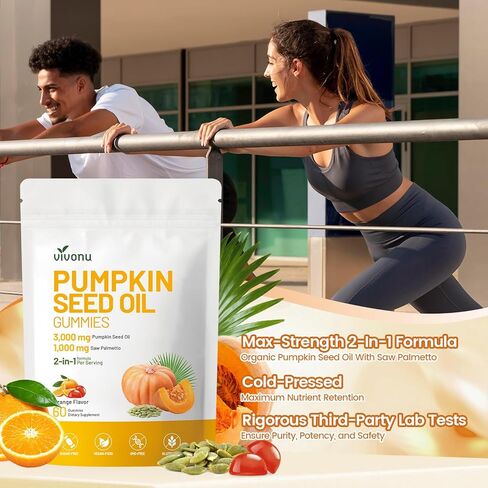 Organic Pumpkin Seed Oil Gummies,Cold Pressed Pumpkin Seed Oil with Saw Palmetto Gummies,for Prostate Health,BPH Support,Hair & Bladder Control - Non-GMO,Sugar-Free in Kuwait