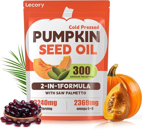 Pumpkin Seed Oil Capsules with Saw Palmetto - 3240mg - 300 Softgels, Cold Pressed, Essential Fatty Acids & Phytosterols, Natural Supplement for Hair Growth, Urinary - Non-GMO in Saudi Arabia