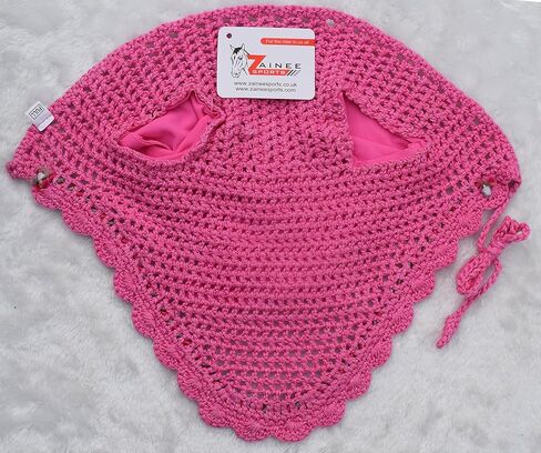 Horse Ear Bonnet for Horses – Breathable Crochet Riding Bonnet with Stretch Lycra Ears, 29 Colors to Match Your Tack, Pony Cob Full X-Full Equestrian Zainee Sports (Pink, Horse/Full) in Saudi Arabia