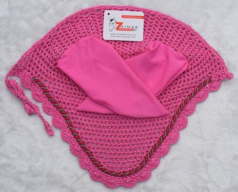 Horse Ear Bonnet for Horses – Breathable Crochet Riding Bonnet with Stretch Lycra Ears, 29 Colors to Match Your Tack, Pony Cob Full X-Full Equestrian Zainee Sports (Pink, Horse/Full) in Saudi Arabia