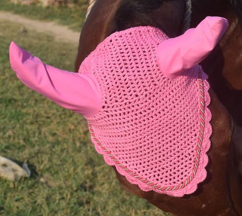 Horse Ear Bonnet for Horses – Breathable Crochet Riding Bonnet with Stretch Lycra Ears, 29 Colors to Match Your Tack, Pony Cob Full X-Full Equestrian Zainee Sports (Pink, Horse/Full) in Saudi Arabia