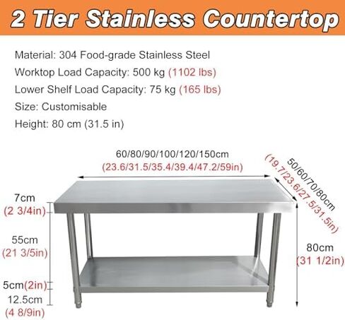 30in Stainless Steel Kitchen Work Table - Commercial Food Prep & Lab Workstation, Metal Island Desk with Storage, 39.4x31.5in for Kitchen/Garage Use in Saudi Arabia