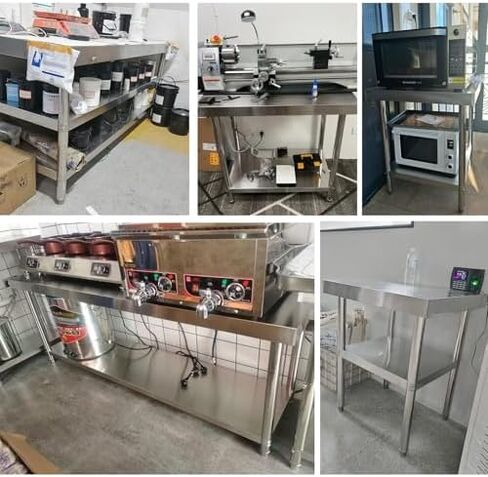30in Stainless Steel Kitchen Work Table - Commercial Food Prep & Lab Workstation, Metal Island Desk with Storage, 39.4x31.5in for Kitchen/Garage Use in Saudi Arabia