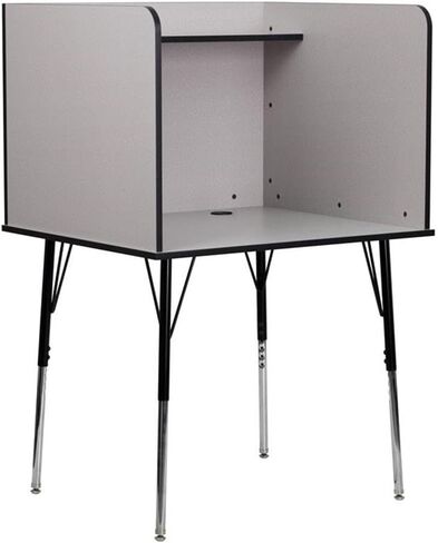 BOWERY HILL Metal Study Carrel, Height Adjustable Legs, Nebula Gray Laminate Finish, Freestanding Design with Upper Shelf, Spacious Work Surface, Wire Management, Classroom or Library Study Desk in Saudi Arabia