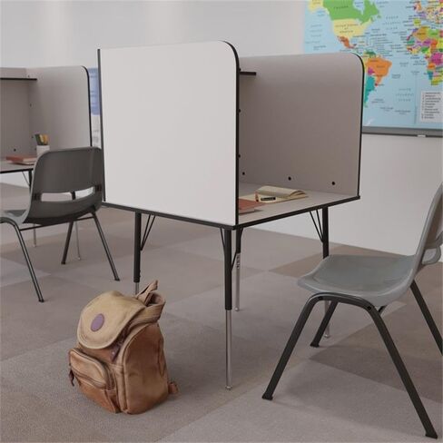 BOWERY HILL Metal Study Carrel, Height Adjustable Legs, Nebula Gray Laminate Finish, Freestanding Design with Upper Shelf, Spacious Work Surface, Wire Management, Classroom or Library Study Desk in Saudi Arabia